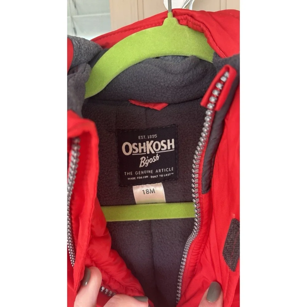 OshKosh Bgosh Jacket Boys 18m Red Puffer Fleece Lined Winter Coat‎ Zip Pockets